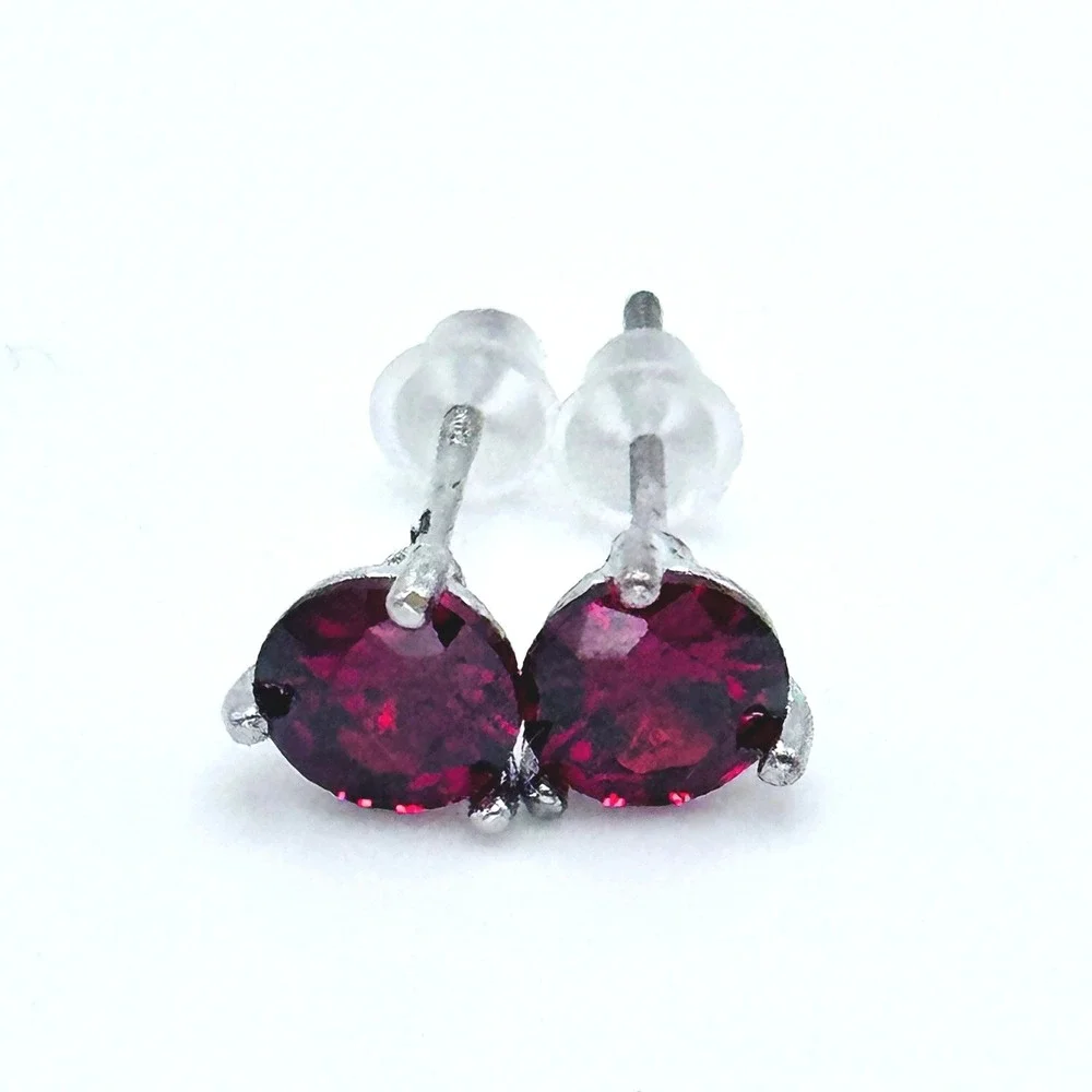 Vintage Silver Tone Red Stone Earrings Set Stud & Huggie Style‎ Crystal Sparkle